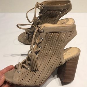 Jessica Simpson open toe tie up heels